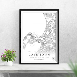 Cape Town Stadt Karte digitaler Download schwarz weiß Druck Design südafrika Poster Wand Kunst Dekor druckbare personalisierte Geschenke