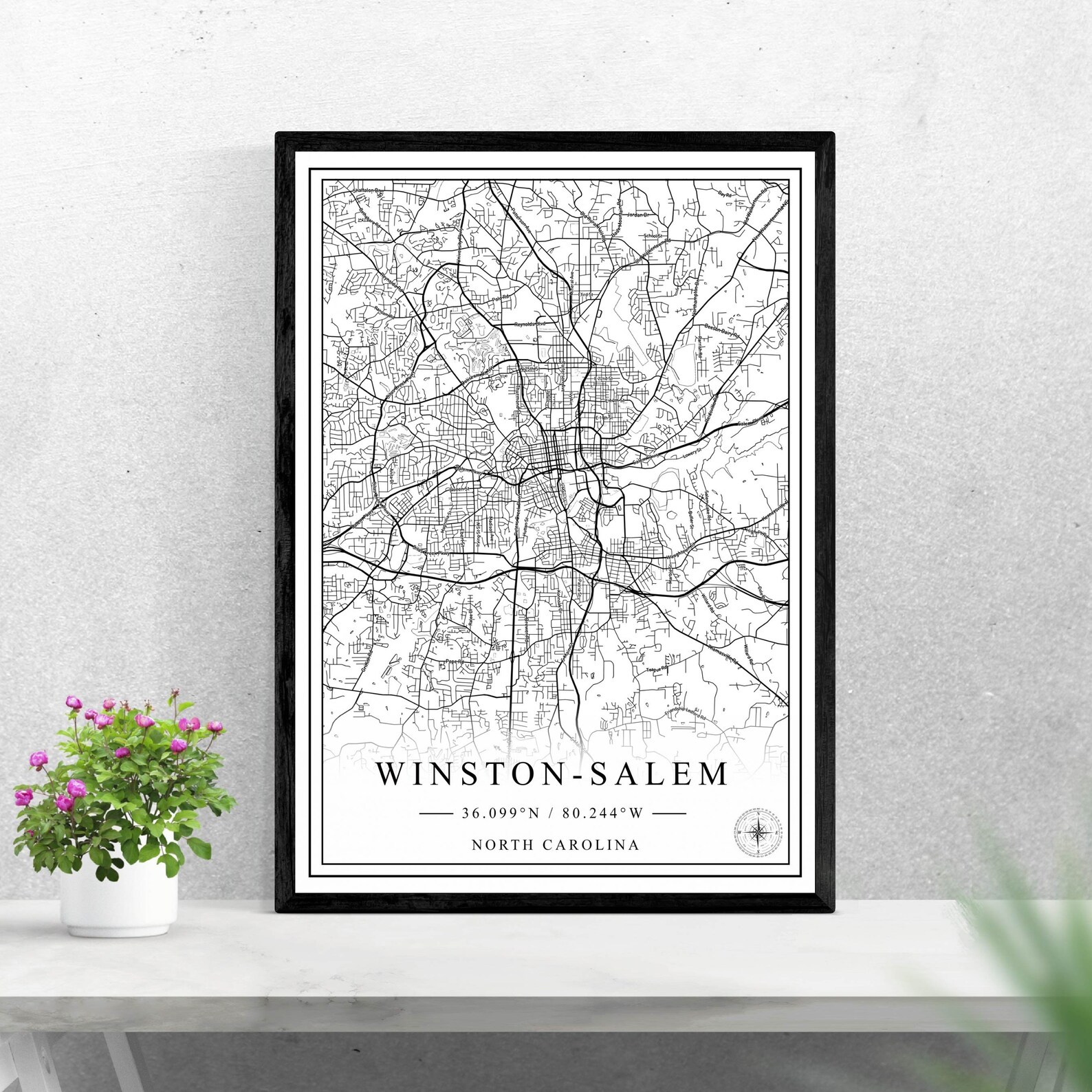 Winston-salem City Map Digital Download Black and White Print Design of ...