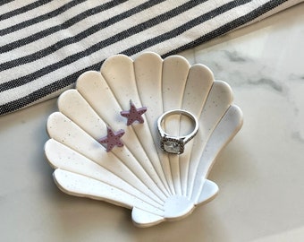 Handmade Seashell Polymer Clay Trinket Dish, Ring Holder