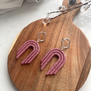 Pink Glitter Arches Dangles Polymer Clay Earrings NYE Earrings Glittery Earrings Clay Dangles Handmade Earrings Midnights Statement