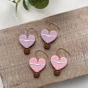 Heart Hot Air Balloons Dangles Polymer Clay Earrings Fun Earrings Valentines Day Earrings Clay Dangles Handmade Earrings Spring Earrings