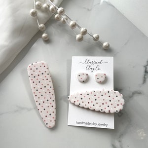 Polka Dot Hair Clip Stud Combo Polymer Clay Barrette Clay Accessories Polymer Hair Clips Barrettes Unique Accessories Stud Polka Dot Stud