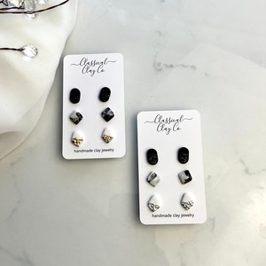 Black and White Mini Studs Polymer Clay Earrings NYE Earrings Glittery Earrings Clay Studs Handmade Earrings Small Earrings Glittery