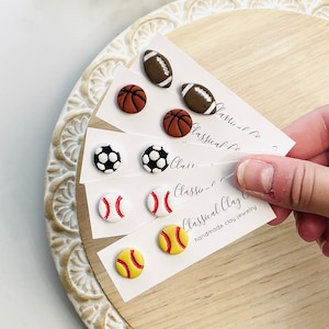 Sport Stud Polymer Clay Earrings Football Earrings Baseball Earrings Softaball Earrings Sport Jewelry Basketball Earrings Soccer School