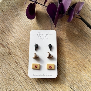 Wizard Polymer Clay Stud Earrings Mini Wizard Studs Polymer Clay Earrings Stud Pack Magical Clay Earrings Polymer Clay Studs Letter Lighting