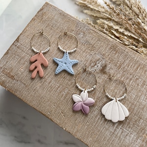 Beach Polymer Clay Wine Charms Wine Glass Charms Beach Themed Wine Charms Wine Lovers Gift Summer Accessories Ocean Charms Starfish Shell