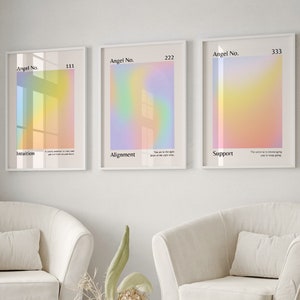 Aura Angel Number Poster, Rainbow Poster, 111 222 333, Spiritual Wall Art, Dorm Room Decor, Danish Pastel Print, Gift, Digital Download