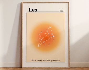 Leo Poster, Orange Aura Print, Zodiac Fire Sign, Circle Gradient, Spiritual Print, Leo Horoscope Wall Art, Gift For Her, Star Sign, Digital