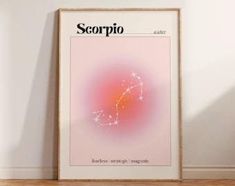 Scorpio Poster, Pastel Pink Aura Print, Y2K Aesthetic Wall Art, Gift For Her, Astrology Print, Water Zodiac Star Sign, Room Decor, Digital