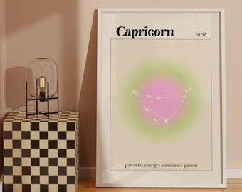 Capricorn Poster, Green Aura Print, Zodiac Star Sign, Circle Gradient, Spiritual, Capricorn Wall Art, Earth Sign, Gift For Her, Digital
