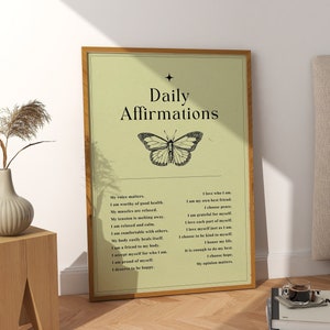 Green Butterfly Poster, Daily Affirmations Poster for Mental Health, Manifestation, and Law of Attraction, Gift For Her, Wall Art, Digital