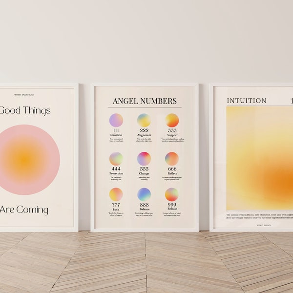 Set of 3 Angel Number Posters, Gradient Aura Affirmation, Spiritual Manifestation Divine Energy Wall Art, Bedroom Dorm Deco, DigitalDownload