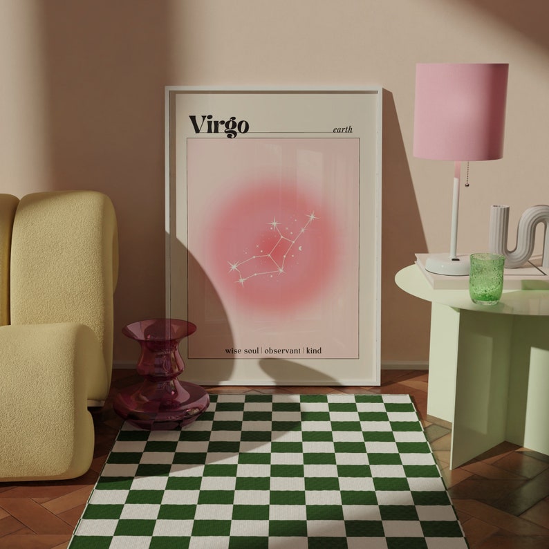 Cartel de Virgo, impresión de aura rosa pastel, arte de pared estético Y2K, regalo para ella, astrología espiritual, signo de estrella de la tierra, decoración de la habitación, digital imagen 9