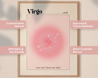Virgo Poster, Pastel Pink Aura Print, Y2K Aesthetic Wall Art, Gift For Her, Spiritual Astrology, Earth Star Sign, Room Decor, Digital