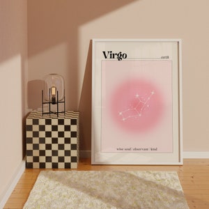 Cartel de Virgo, impresión de aura rosa pastel, arte de pared estético Y2K, regalo para ella, astrología espiritual, signo de estrella de la tierra, decoración de la habitación, digital imagen 8