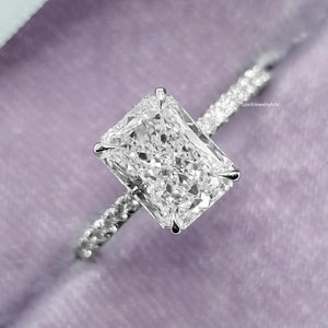 2 CT Radiant Cut Moissanite Ring Diamond Hidden Halo Engagement Ring 14K White Gold Ring Pave Wedding Ring Radiant Diamond Ring
