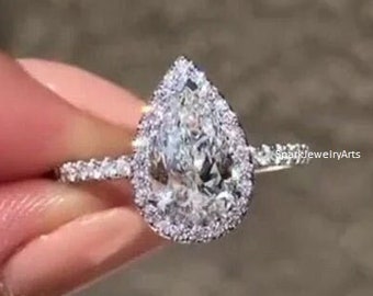 2.5 CT Pear Cut Moissanite Engagement Ring Pear Shape Wedding Ring Anniversary Ring Anniversary Gift Solitaire Promise Ring Gift for Her