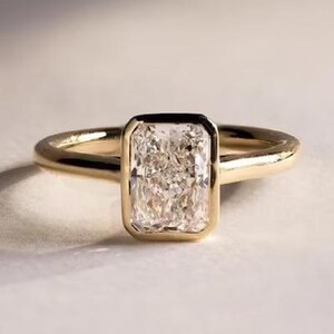 Bezel Set 2.0Ct Radiant Cut Moissanite Engagement Ring, Wedding Ring, Crushed Ice Radiant Cut Ring Elongated Radiant, Bezel Set Ring for Her