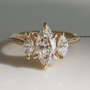 1.50 Ct Marquise Cut Moissanite Engagement Ring, Wedding Ring, Marquise Cut Ring, Elongated Marquise, Three Stone Ring, Moissanite diamond.
