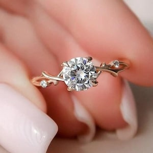 Twig Engagement Ring Round Cut Moissanite Twig Ring Round Cut Twig Ring Moissanite Anniversary Nature Inspired Ring Nature Engagement Ring