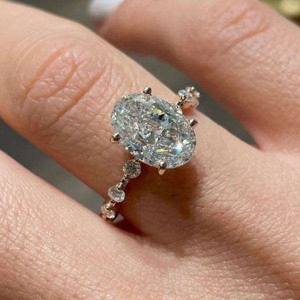 3 KT Ovalschliff Moissanit Verlobungsring 14K Solid Gold Jubiläumsring Versprechensring Ovalschliff Ehering Geschenk für sie Ring für Frauen