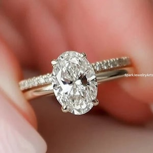 1,5 karat oval moissanit förlovningsring set oval vigselring set oval slipad brudring set jubileumsring set present till henne löfte ring
