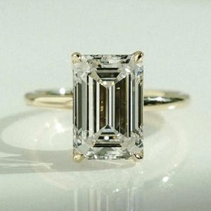 4 Carat Emerald Cut Solitaire Engagement Ring, Emerald Cut Engagement Ring, Emerald Cut Ring, 14K Solid White Gold Moissanite Ring for Her