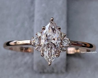 1 CT Marquise Cut Moissanite Engagement Ring Anniversary Ring Solitaire Ring Marquise Wedding Ring Promise Ring Gift for Her Ring for Woman