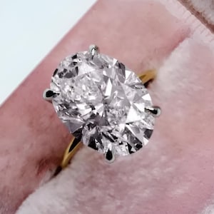 4 CT Oval Cut Moissanite Engagement Ring, Oval Solitaire Moissanite Ring 14k Solid Gold Ring, Hidden halo Bridal Ring, Anniversary Gift Ring