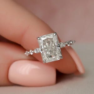 3.50 CT Radiant Cut Moissanite Engagement Ring Hidden Halo 14K Gold Wedding Ring Radiant Solitaire Ring Anniversary Ring Promise Ring Gift.