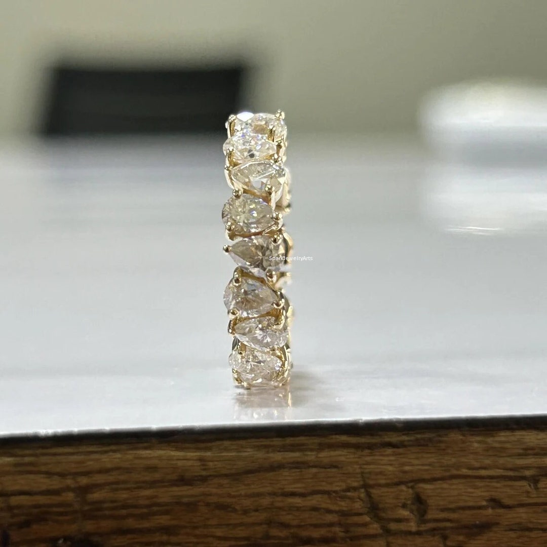 Pear Moissanite Wedding Ring 14K Solid Gold Full Eternity Band Pear Cut ...