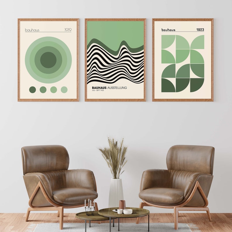 Bauhaus Prints Set of 3 Sage Green Wall Art Bauhaus Poster Etsy
