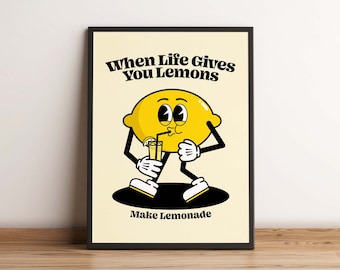 Retro Character Wall Art, Retro Lemonade Wall Art, Retro Digital Print, Retro Quote Wall Art, Retro Kitchen Wall Art