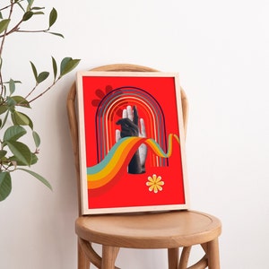 Cartel de arte de pared colorido retro con elementos de mano y arco iris - Impresión de descarga digital imagen 2