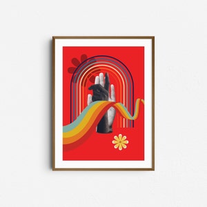 Cartel de arte de pared colorido retro con elementos de mano y arco iris - Impresión de descarga digital imagen 1