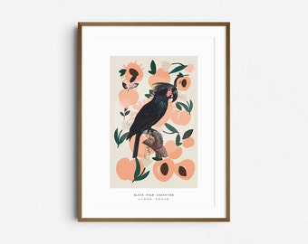 Colorful wall art poster with bird, fruit and abstract geometric shapes -  Digital download print