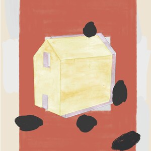 Cartel de pared de la casa amarilla ilustrado a mano con elementos abstractos - Descarga de impresión digital imagen 5