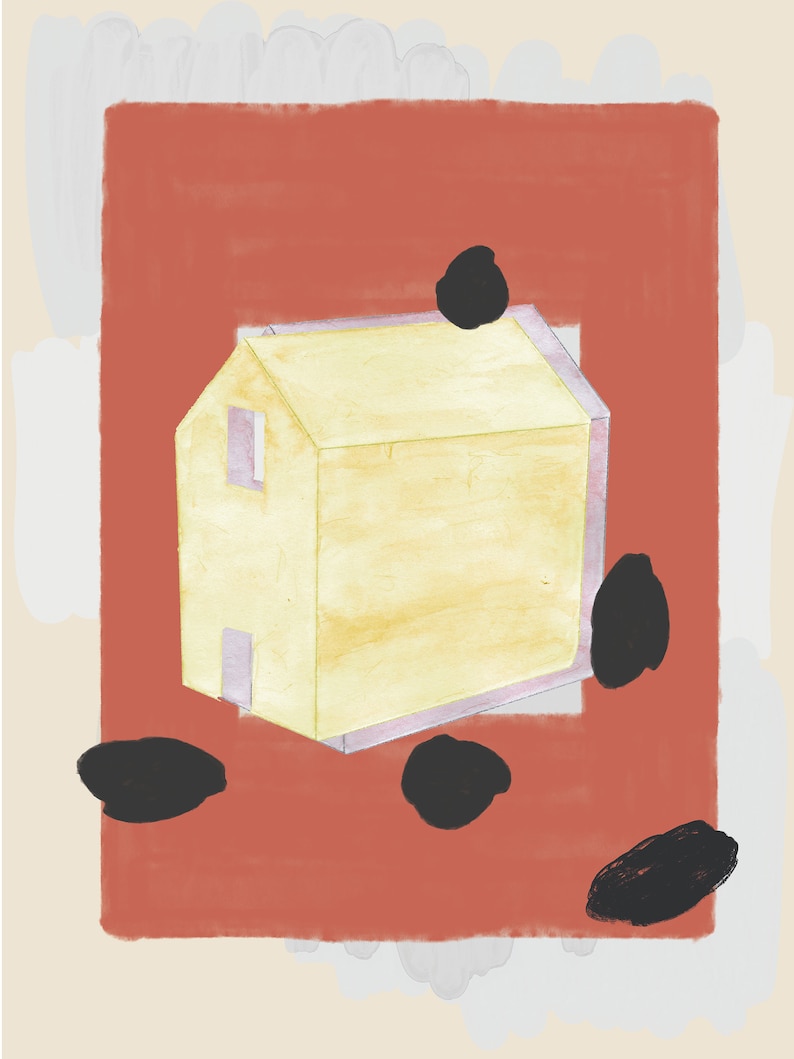 Cartel de pared de la casa amarilla ilustrado a mano con elementos abstractos - Descarga de impresión digital imagen 5