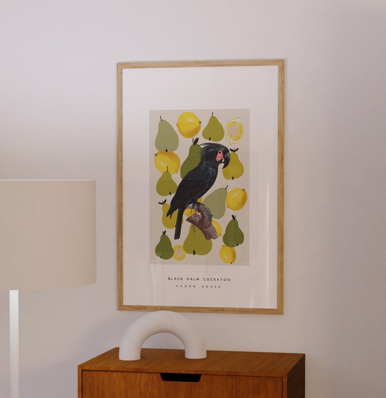 Cartel colorido de arte de pared con pájaros, frutas y formas geométricas abstractas - Impresión de descarga digital imagen 2