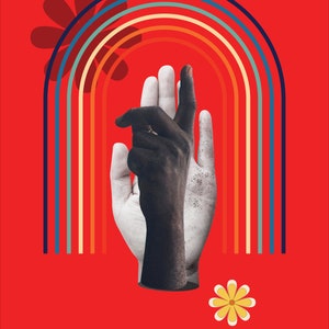 Cartel de arte de pared colorido retro con elementos de mano y arco iris - Impresión de descarga digital imagen 3