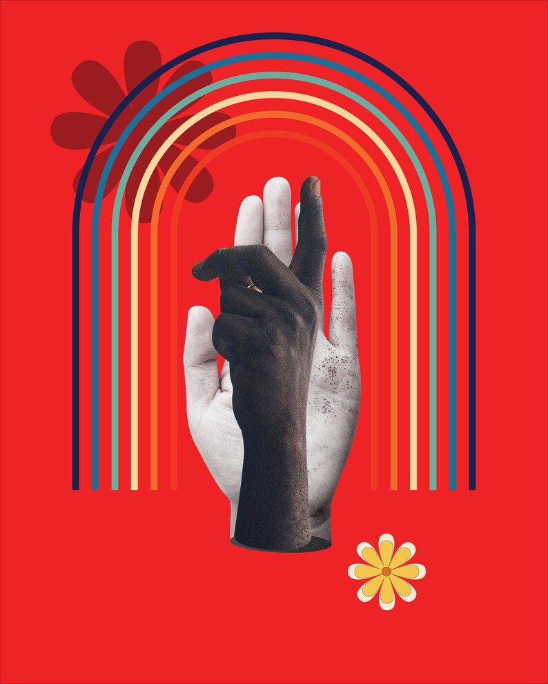 Cartel de arte de pared colorido retro con elementos de mano y arco iris - Impresión de descarga digital imagen 3