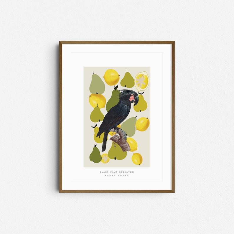 Cartel colorido de arte de pared con pájaros, frutas y formas geométricas abstractas - Impresión de descarga digital imagen 1