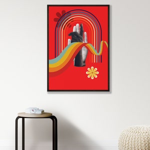 Cartel de arte de pared colorido retro con elementos de mano y arco iris - Impresión de descarga digital imagen 3