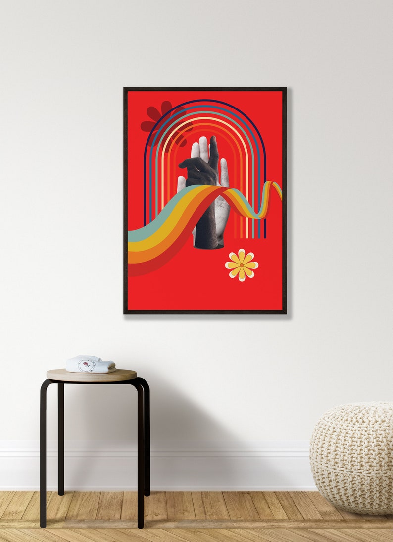 Cartel de arte de pared colorido retro con elementos de mano y arco iris - Impresión de descarga digital imagen 3