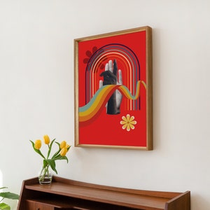 Cartel de arte de pared colorido retro con elementos de mano y arco iris - Impresión de descarga digital imagen 4