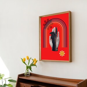 Cartel de arte de pared colorido retro con elementos de mano y arco iris - Impresión de descarga digital imagen 4