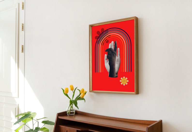 Cartel de arte de pared colorido retro con elementos de mano y arco iris - Impresión de descarga digital imagen 4