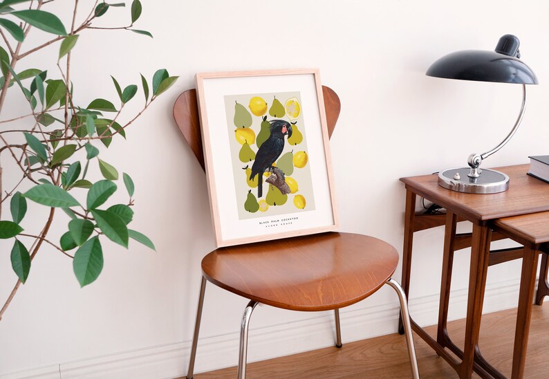 Cartel colorido de arte de pared con pájaros, frutas y formas geométricas abstractas - Impresión de descarga digital imagen 6