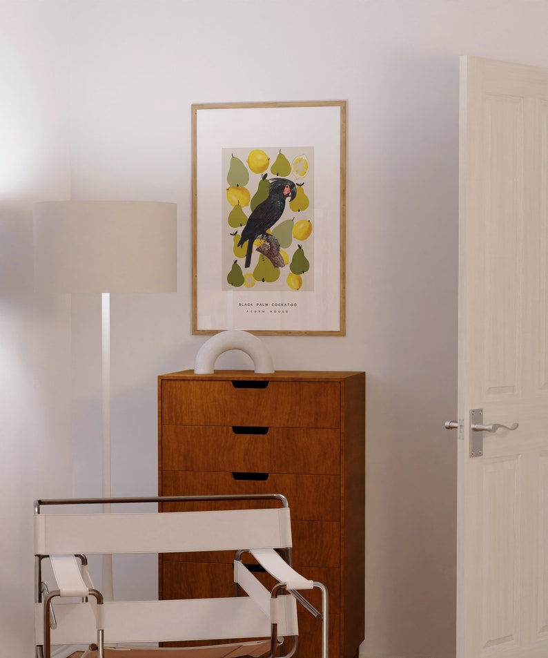 Cartel colorido de arte de pared con pájaros, frutas y formas geométricas abstractas - Impresión de descarga digital imagen 5