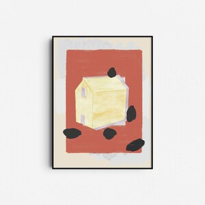Cartel de pared de la casa amarilla ilustrado a mano con elementos abstractos - Descarga de impresión digital imagen 2